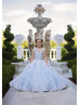 Light Blue Beaded Embroidery Lace Tulle Dreamy Flower Girl Dress